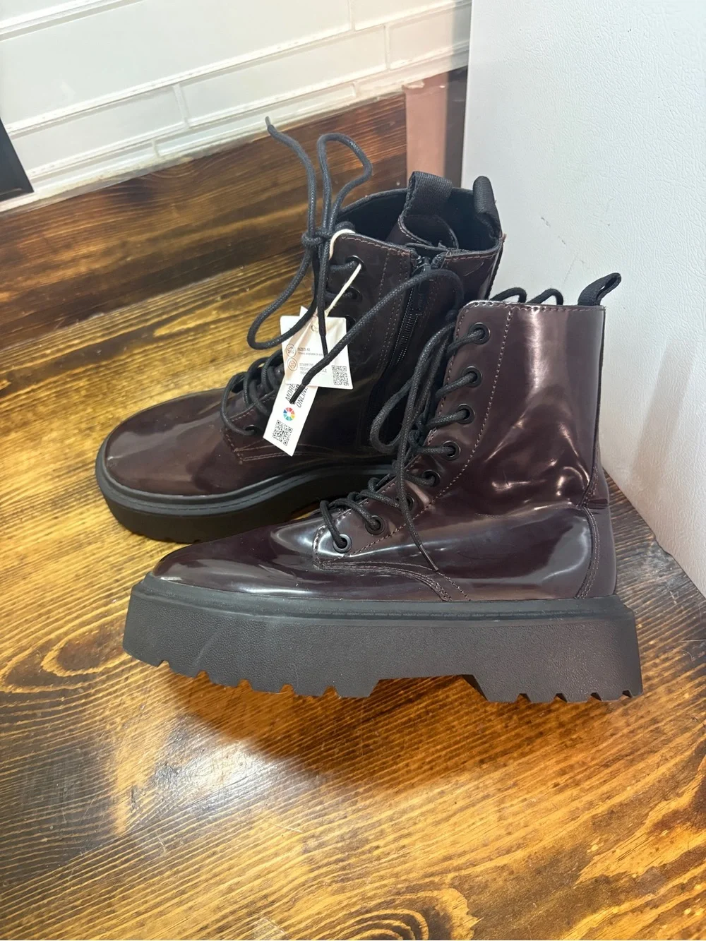 Zara Burgundy Combat Boots Size 4.5